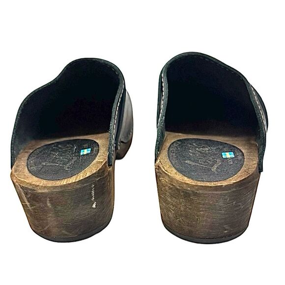 Lotta From Stockholm Black Leather Clogs w/ Brown Base EU 38 US 7.5 Strap EUC - Picture 7 of 11